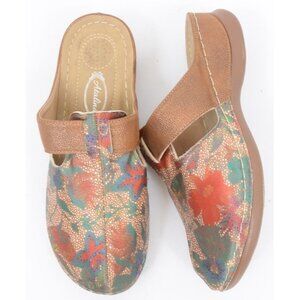 Italina Womens 9W WIDE Floral Boho Mule Clogs Vegan Leather Cottage Feminine NEW